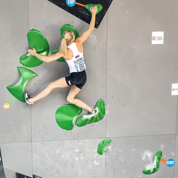 Climbing holds at the IFSC European Bouldering Cup