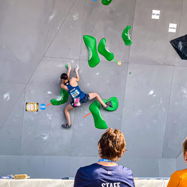 Climbing holds at the European Bouldering Cup