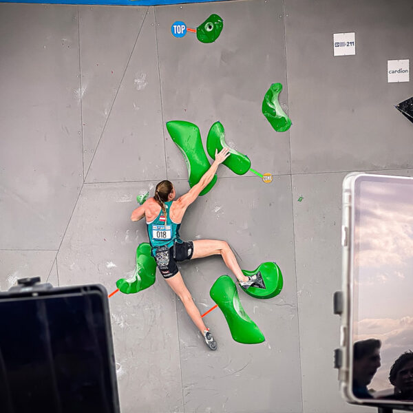 Climbing holds at the IFSC European Bouldering Cup