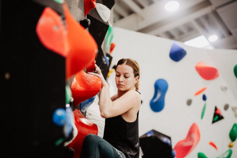 Climbing on new bouldering wall in Vesprem